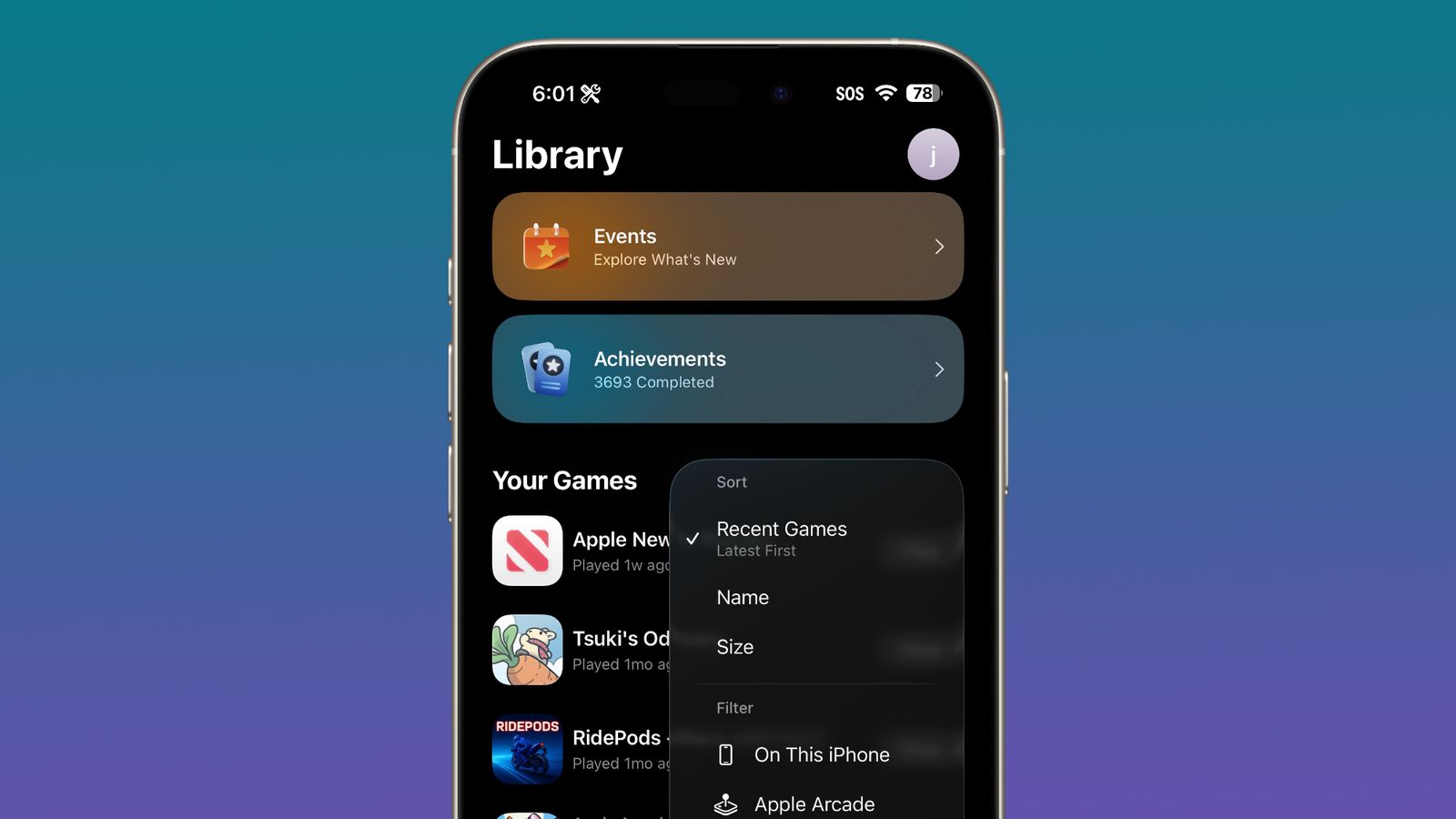 Сортировка игр по объему памяти